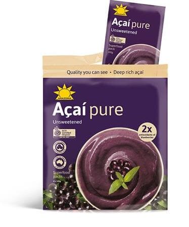 Amazonia Acai Organic Pure Unsweetened Smoothie Retail Pack 4 100g Gluten Free Vegan