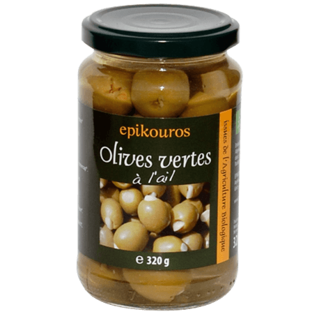 Epikouros Organic Olives Green With Garlic – 320g