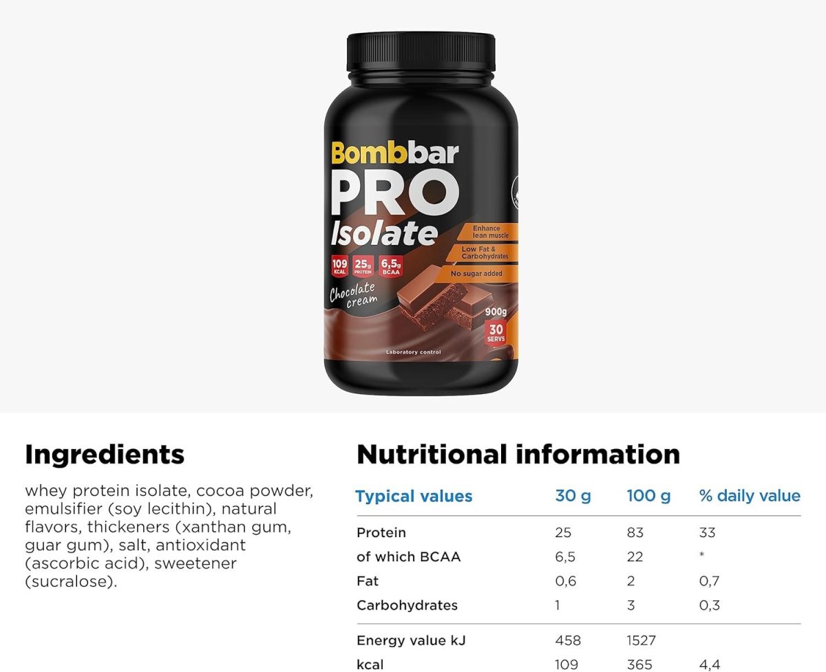 BOMBBAR Whey Isolate Chocolate Cream 900g - Image 2