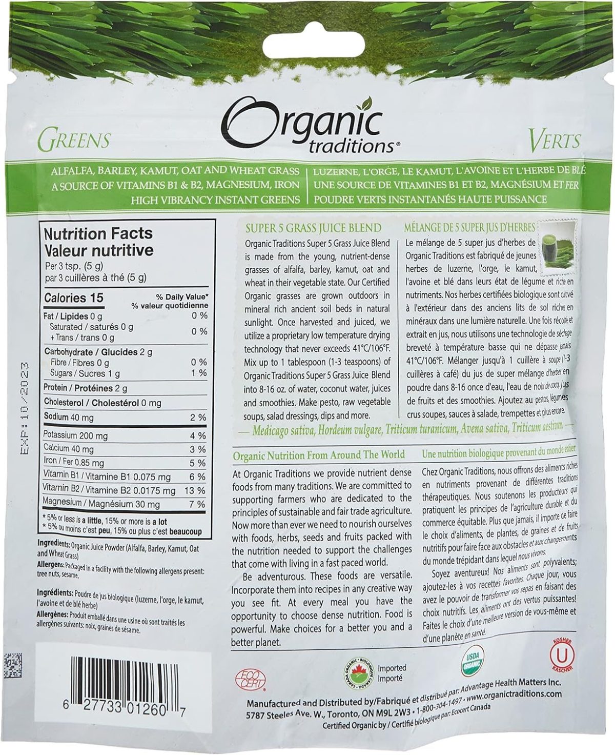Organic Traditions Super 5 Grass Juice Blend 150G - Image 2