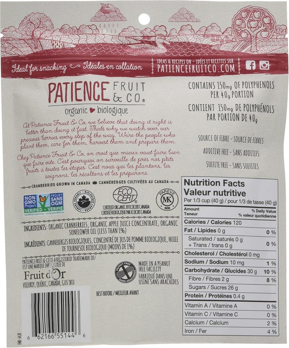 PATIENCE ORGANIC WHOLE DRIED CRANBERRY W  APPLE JUICE113G - Image 2