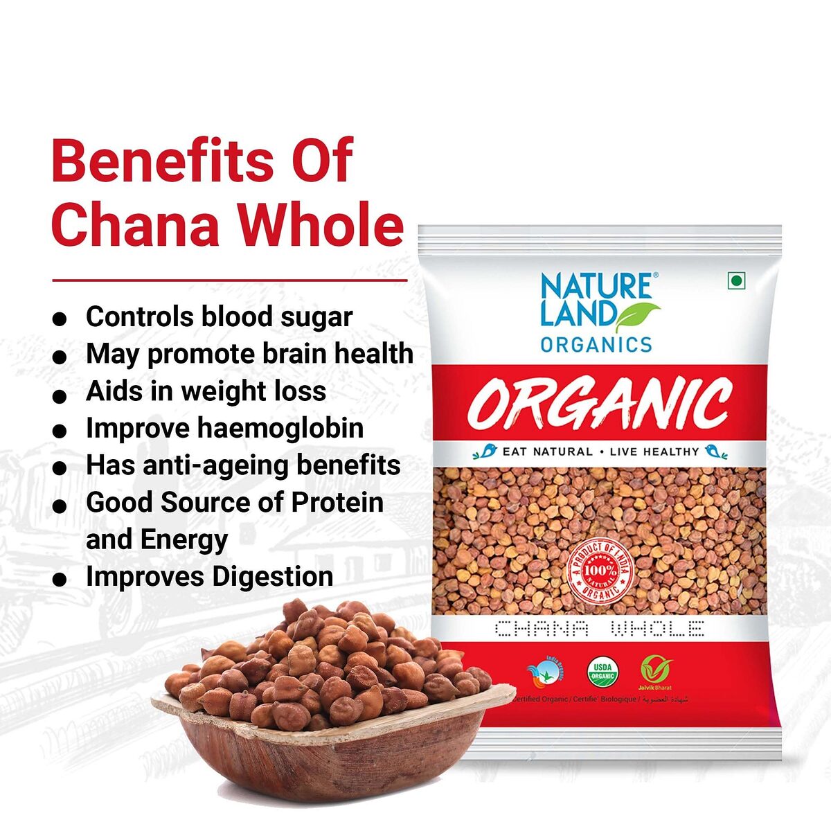 Natureland Organic Chana Whole – 500g - Image 3