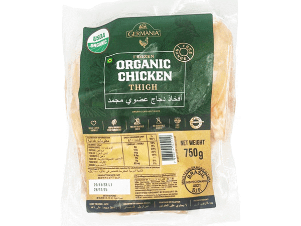 Frozen Organic Chicken Thigh, Bone-In, Skin-On – 750g