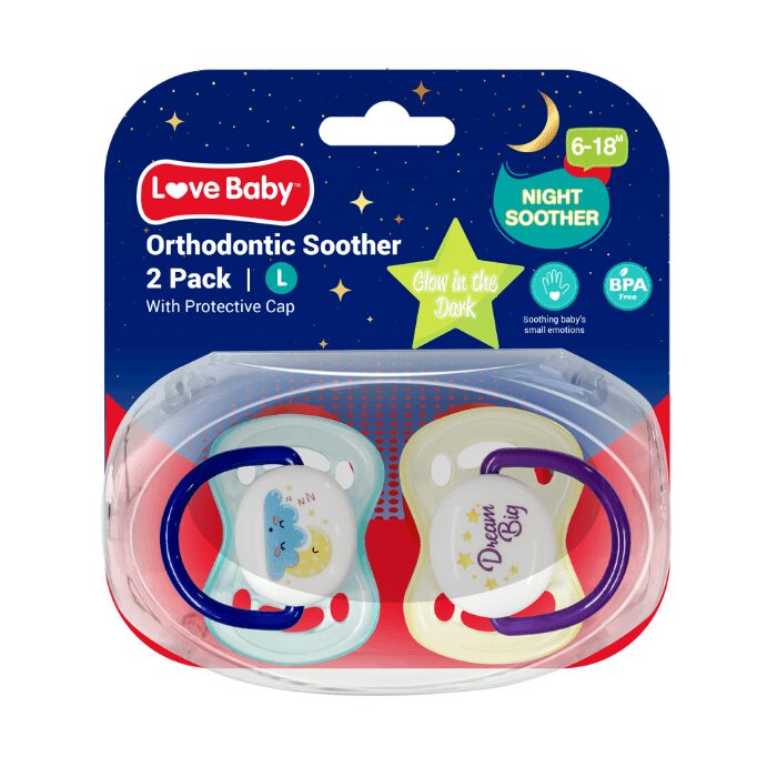 4a947de3 Love Baby Glow In The Dark Orthodontic Soother 6 Months 2s - Image 1