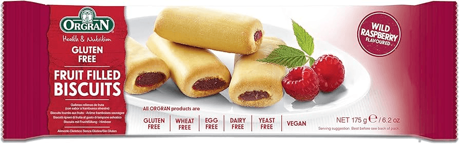 72fe0891 Organic Wild Raspberry Fruit Filled Biscuits – 175g - Image 1
