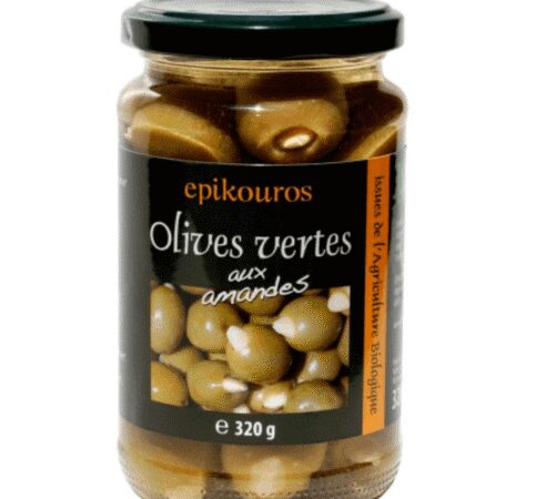 Epikouros Organic Olives Green With Almonds – 320g