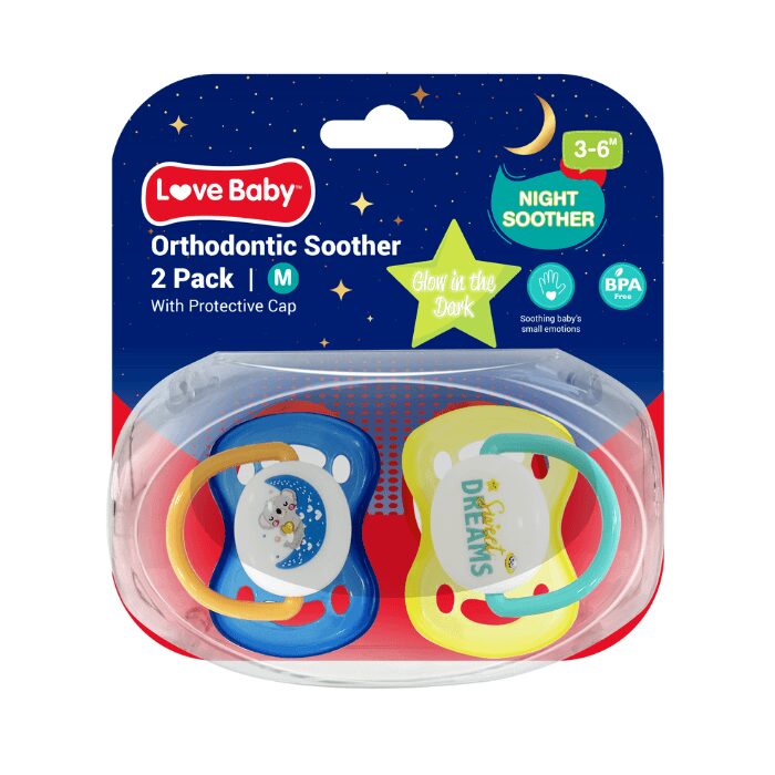 ef5033e2 Love Baby Glow In The Dark Orthodontic Soother 3 Months 2s - Image 1